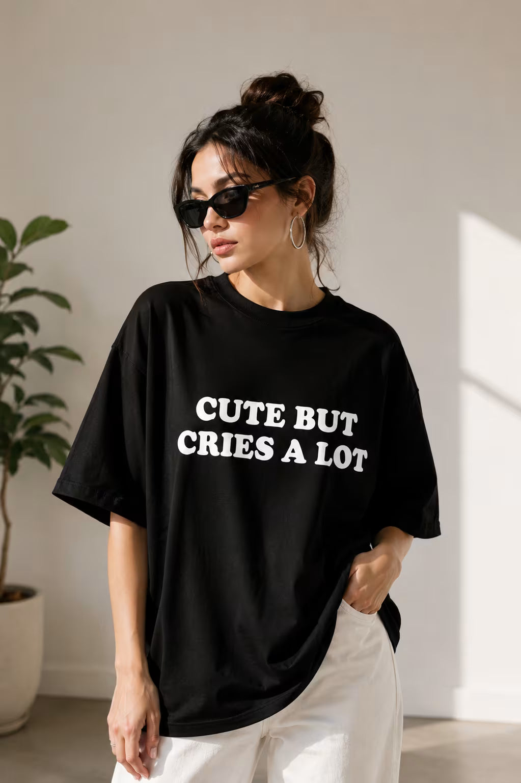 Cute But Cries A Lot Oversized Graphic T-Shirt