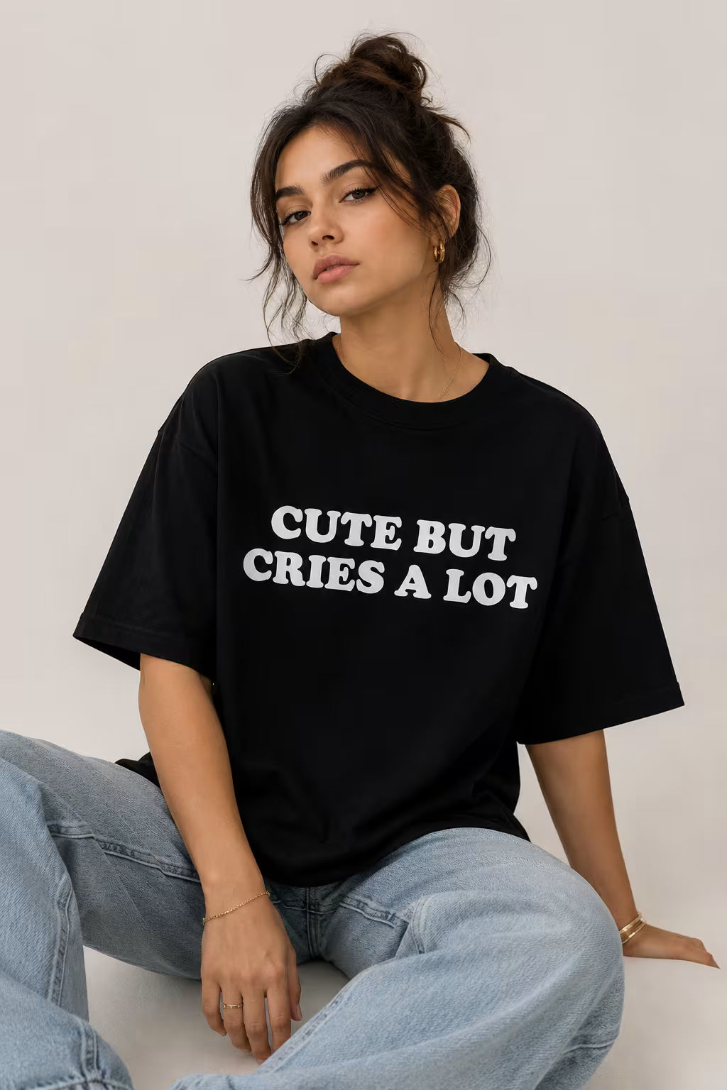 Cute But Cries A Lot Oversized Graphic T-Shirt