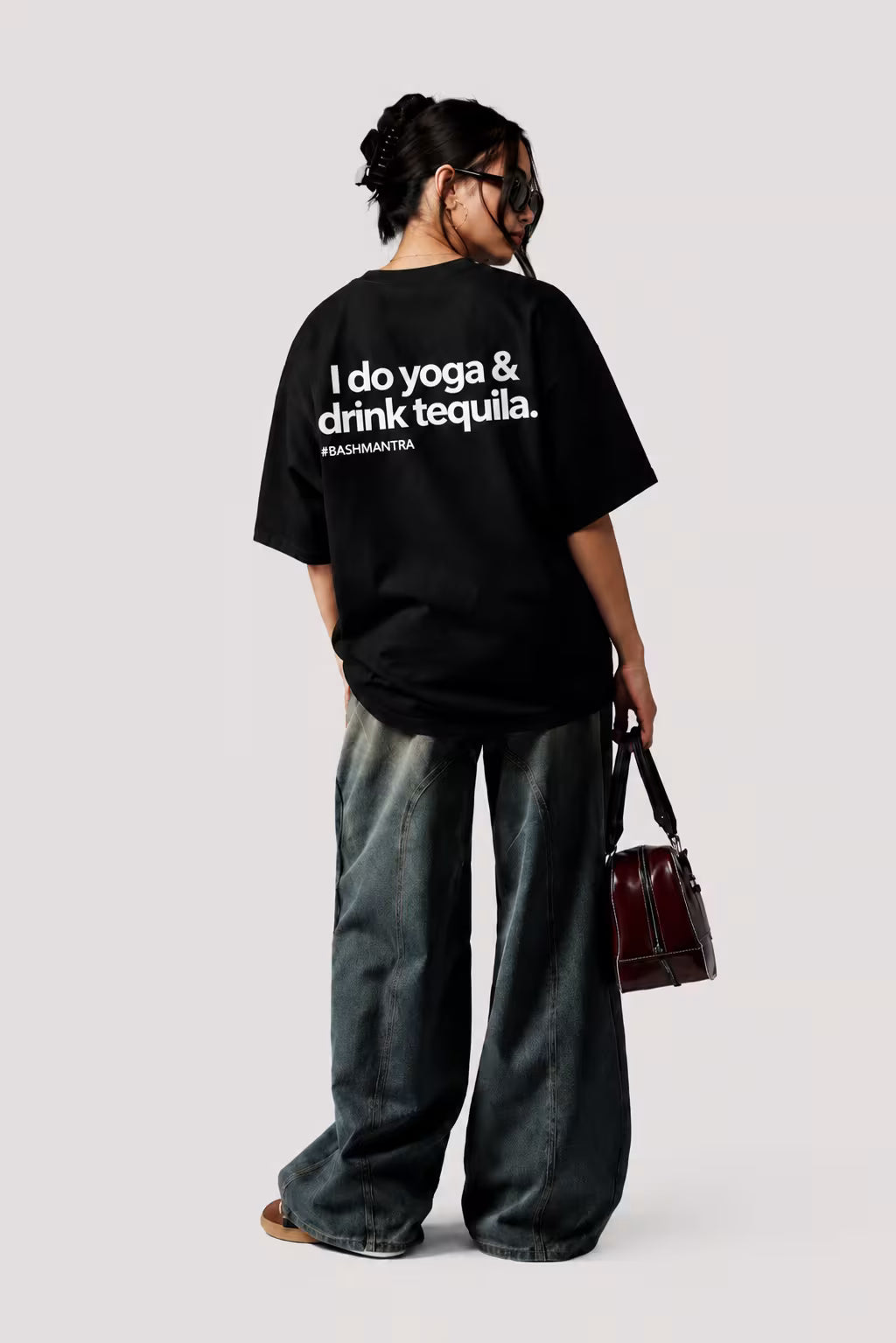 Yoga & Tequila Oversized Graphic T-Shirt – Black