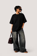 Yoga & Tequila Oversized Graphic T-Shirt – Black