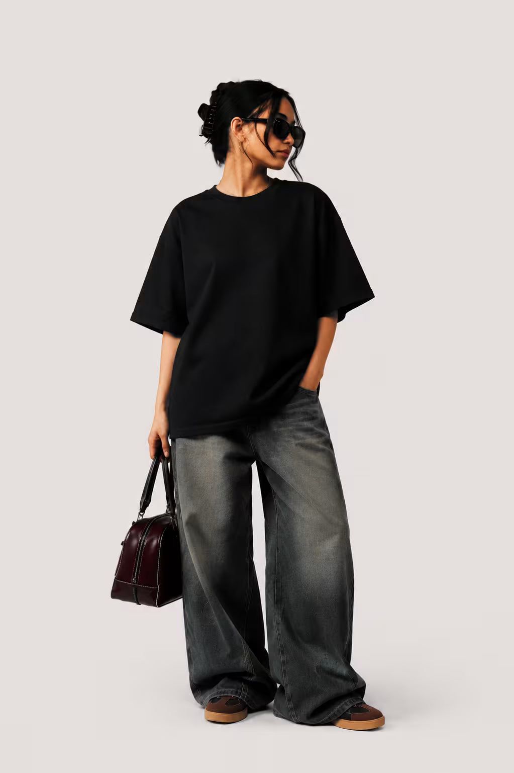 Yoga & Tequila Oversized Graphic T-Shirt – Black