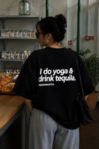 Yoga & Tequila Oversized Graphic T-Shirt – Black