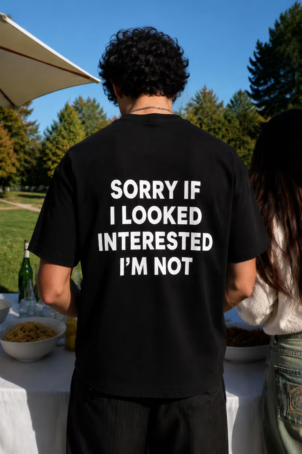 Sorry If I Looked Interested I'm Not – Black Oversized Graphic T-Shirt