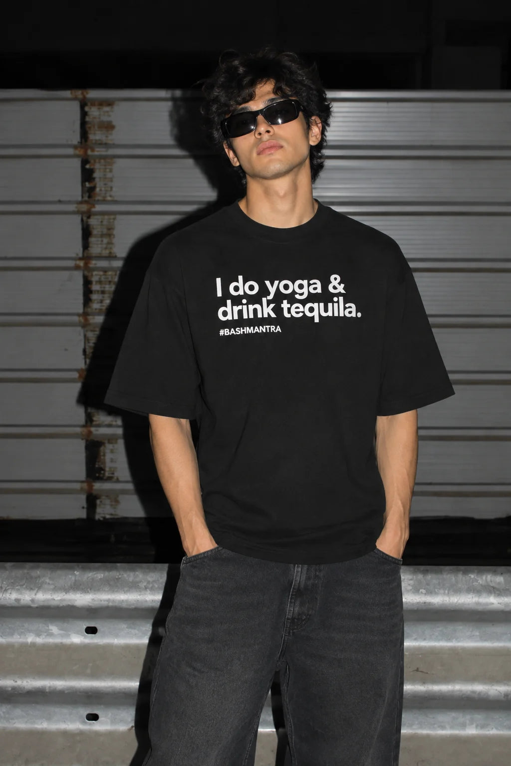 Yoga & Tequila Oversized Graphic T-Shirt – Black