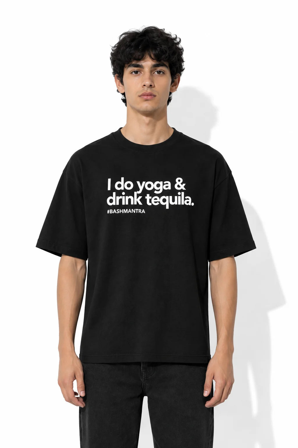 Yoga & Tequila Oversized Graphic T-Shirt – Black