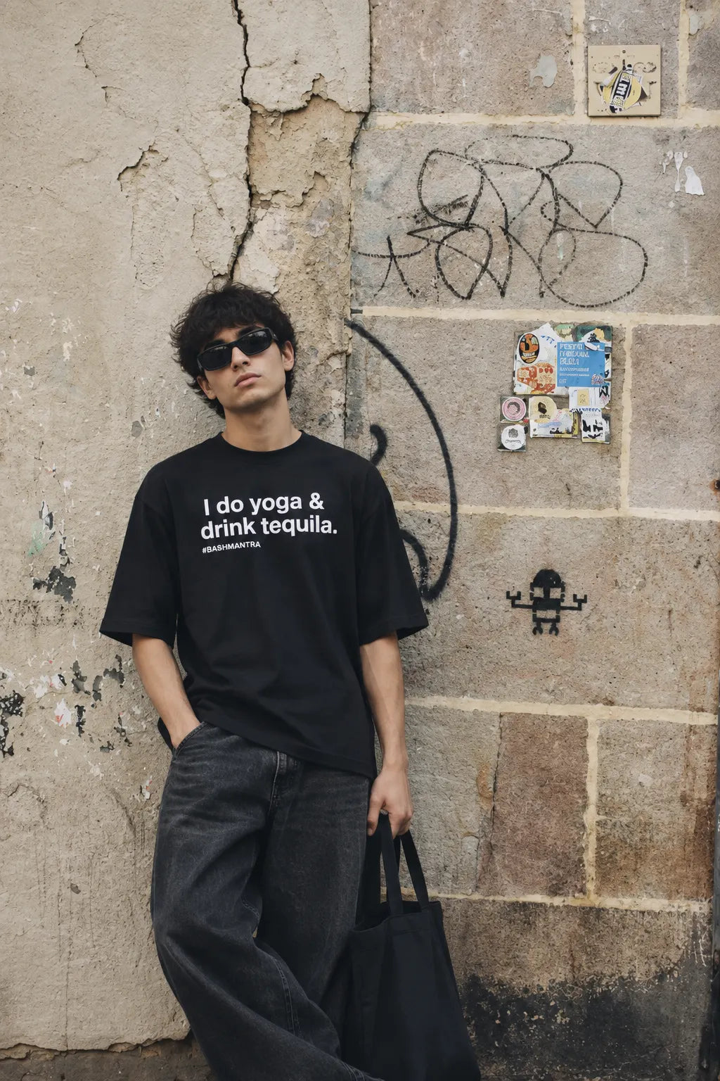 Yoga & Tequila Oversized Graphic T-Shirt – Black